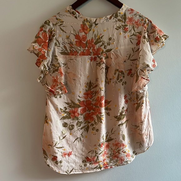 Joie silk floral flutter sleeve top with gold thread detail - Picture 5 of 7
